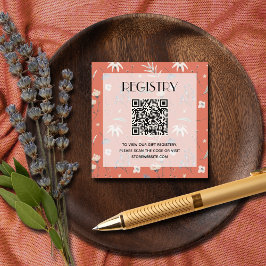 Cartão De Informações Wildflower Baby Shower Registry QR Code Terracotta