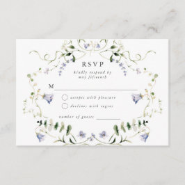 Cartão De Informações Wildflower Blue Watercolor Casamento Elegante RSVP