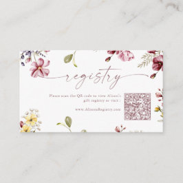 Cartão De Informações Wildflower Calliographic Mauve QR Code Gift Regist