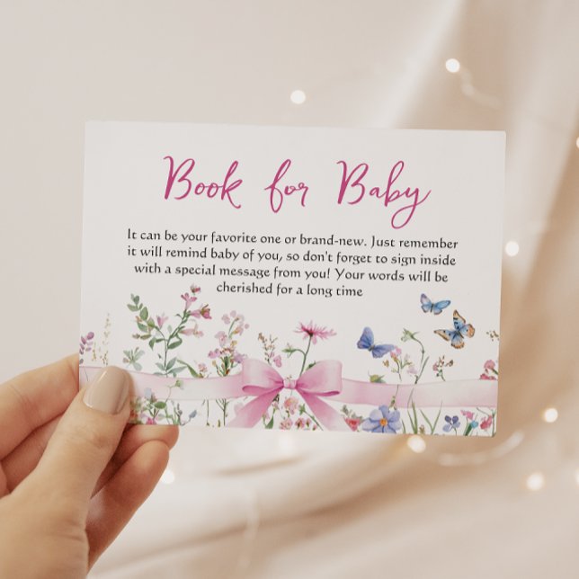 Cartão De Informações Wildflower Floral Bow Girl Book for Baby Shower (Criador carregado)