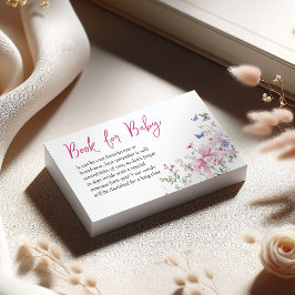 Cartão De Informações Wildflower Floral Pink Bow Book for Baby Shower