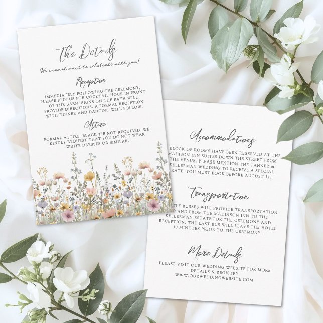 Cartão De Informações Wildflower Floral Wedding Details (Wildflower Floral Wedding Details Enclosure Card)