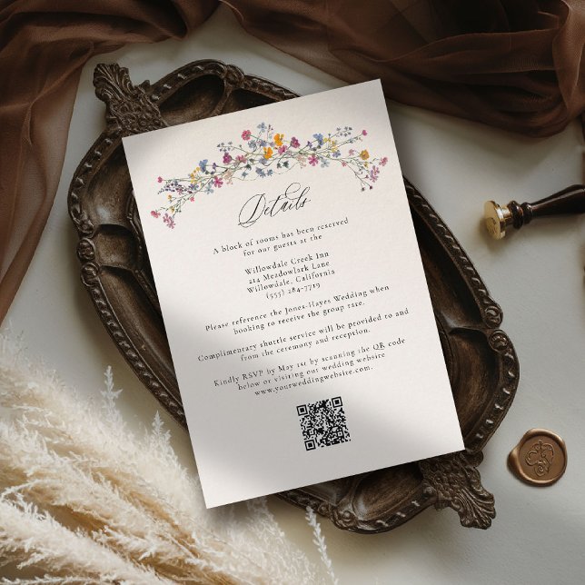 Cartão De Informações Wildflower Grace Elegant QR Code Wedding Details (wildflower wedding theme details romantic colorful watercolor pastel floral timeless modern classic)
