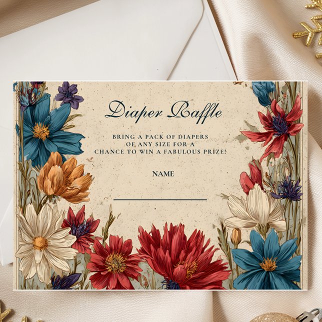 Cartão De Informações Wildflower Meadow Baby Shower Diapper Raffle (Criador carregado)