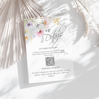 Cartão De Informações Wildflower Meadow Wedding Details QR Code Card