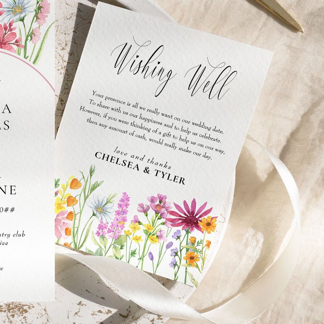 Cartão De Informações Wildflower Meadow Weding Wishing Good Poem (Wishing Well enclosure card with editable poem, from my Wildflower Meadow wedding collection)