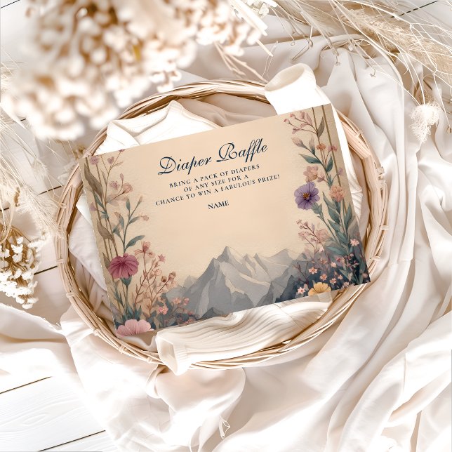 Cartão De Informações Wildflower Mountain Baby Shower Diapper Raffle  (Criador carregado)