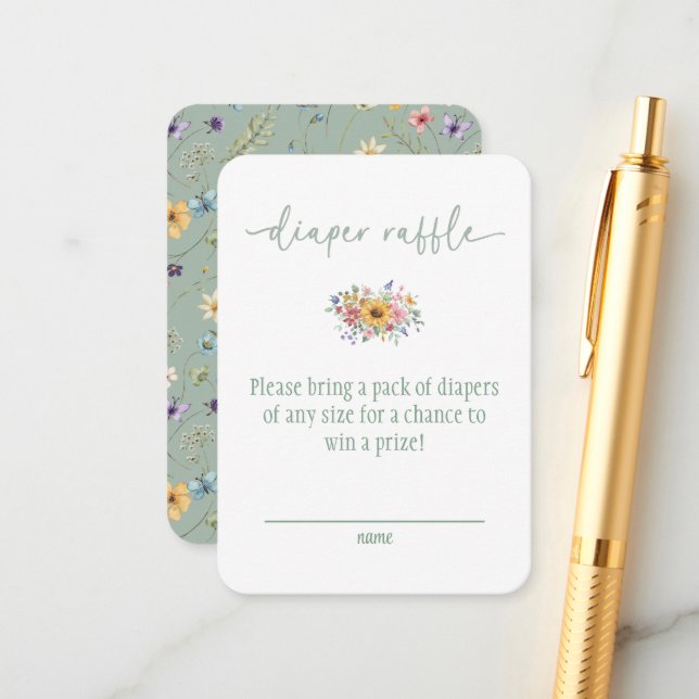 Cartão De Informações Wildflower Solid Green Baby Shower Diaper Raffle  (Frente/Verso In Situ)