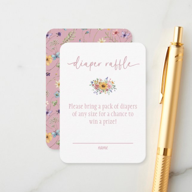 Cartão De Informações Wildflower Solid Pink Baby Shower Diaper Raffle  (Frente/Verso In Situ)