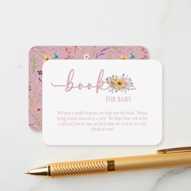 Cartão De Informações Wildflower Solid Pink Book for Baby Card (Frente/Verso In Situ)