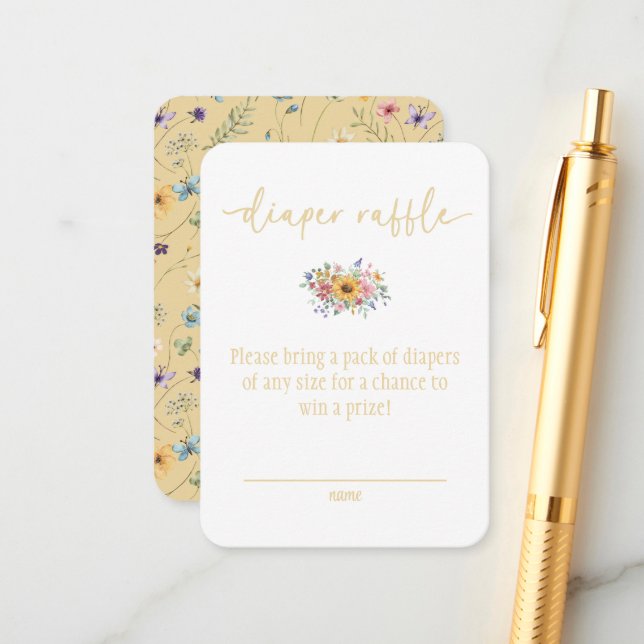 Cartão De Informações Wildflower Solid Yellow Baby Shower Diaper Raffle (Frente/Verso In Situ)