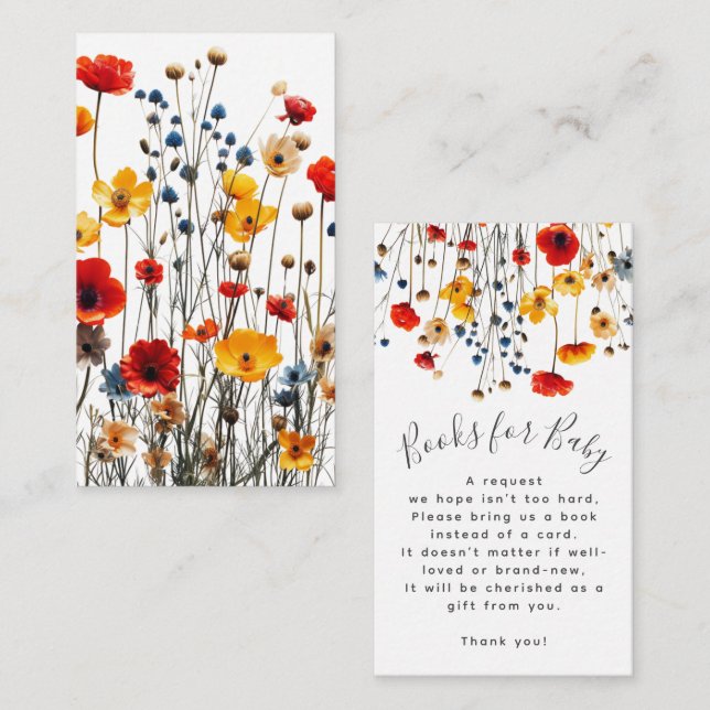 Cartão De Informações Wildflowers Elegant Baby Shower Books for Baby (Frente/Verso)