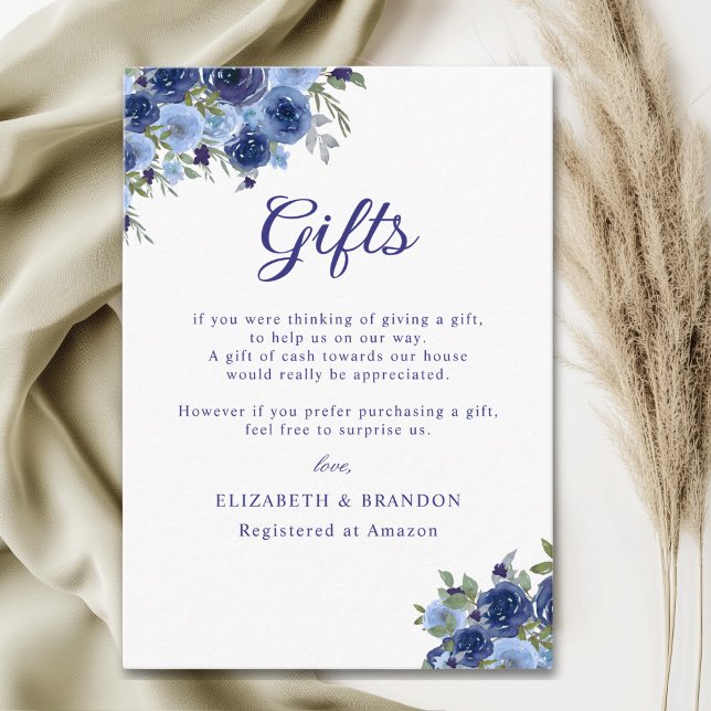 Cartão De Informações Wildflowers Navy Blue – Boho Rustic Wedding (Criador carregado)