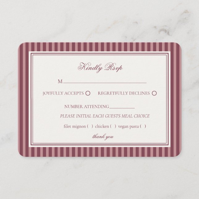 Cartão De Informações Wine Vineyard Club Old Money Striped Wedding RSVP (Frente)