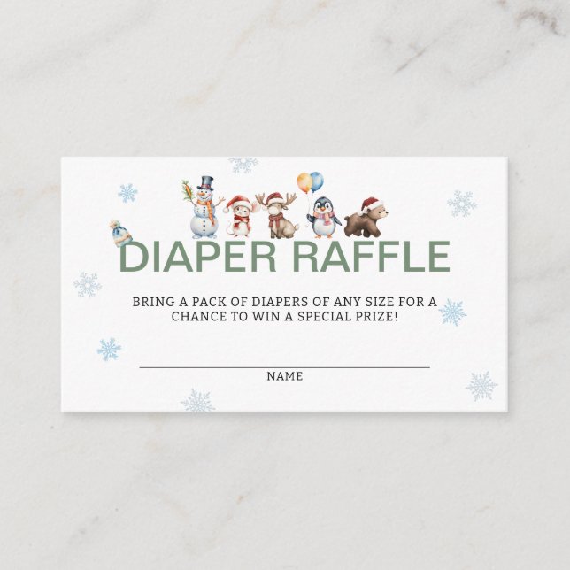 Cartão De Informações Winter Animal Baby Shower Diaper Raffle  (Frente)