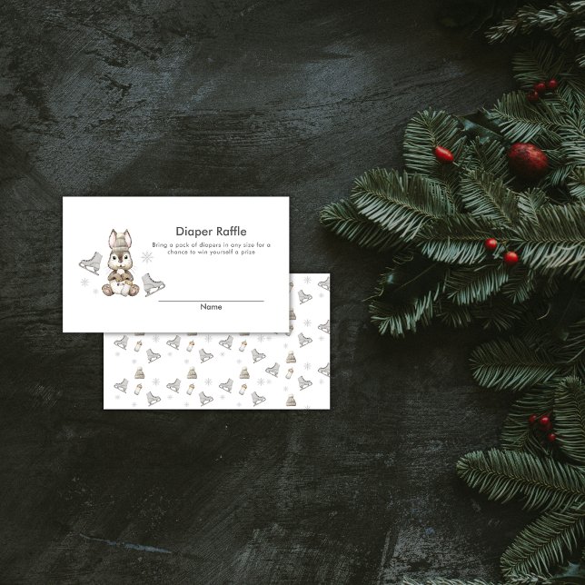 Cartão De Informações Winter Bunny Ice Skate Diaper Raffle Baby Shower (Winter Bunny Ice Skate Diaper Raffle Baby Shower Enclosure Card)