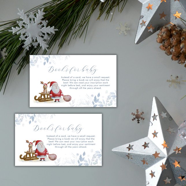 Cartão De Informações Winter Christmas Sleigh Santa Books Baby Shower  (Winter Christmas Sleigh Santa Books Baby Shower Enclosure Card)