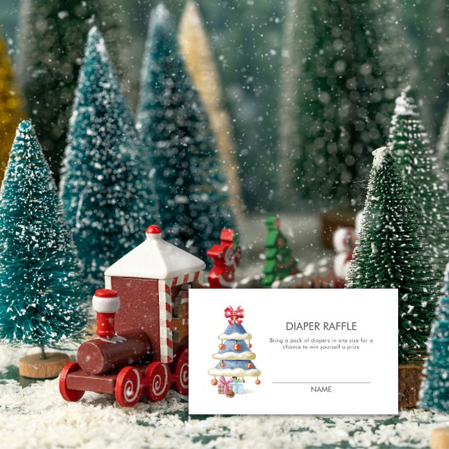 Cartão De Informações Winter Christmas Tree Diaper Raffle Baby Shower  (Winter Christmas Tree Diaper Raffle Baby Shower Enclosure Card)