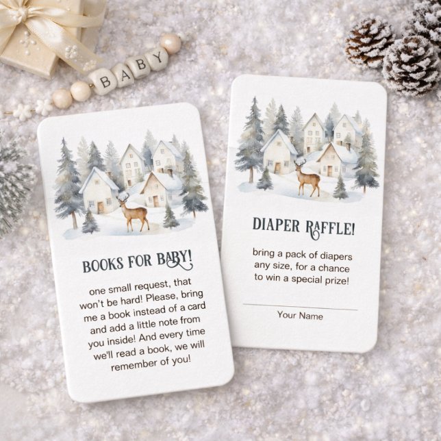 Cartão De Informações Winter Deer in Village Baby Shower Diaper Raffle (Winter Deer in Village Baby Shower Diaper Raffle Enclosure Card)
