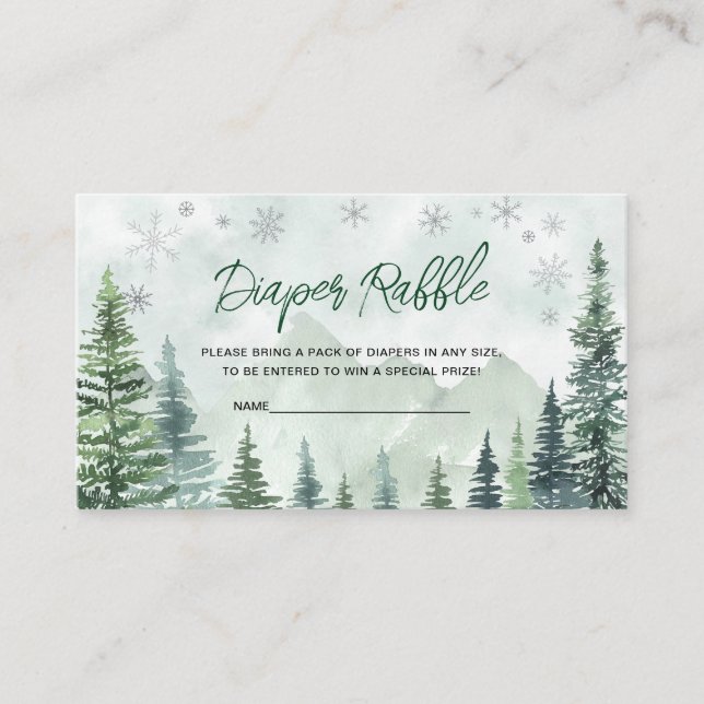 Cartão De Informações Winter Forest Diaper Raffle (Frente)
