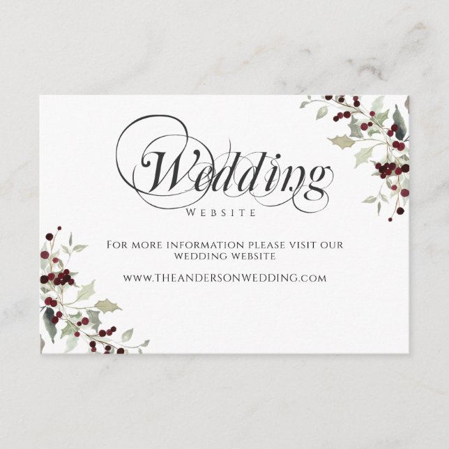 Cartão De Informações Winter Holly Berry Wedding Website Enclosure Card (Frente)