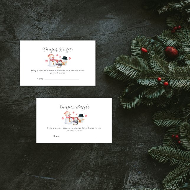 Cartão De Informações Winter Penguin Snowman Diaper Raffle Baby Shower  (Winter Penguin Snowman Diaper Raffle Baby Shower Enclosure Card)