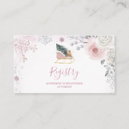 Cartão De Informações Winter Pink Snowflake Sleigh Baby Shower Registry