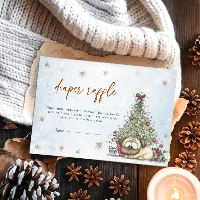 Cartão De Informações Winter Puppy Diaper Raffle Christmas Tree Pug Baby (Criador carregado)