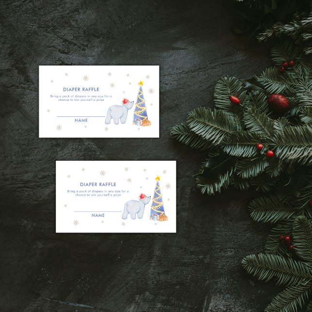 Cartão De Informações Winter Santa Polar Bear Diaper Raffle Baby Shower  (Winter Santa Polar Bear Diaper Raffle Baby Shower Enclosure Card)
