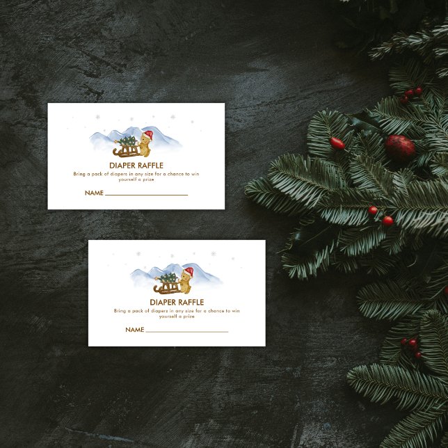 Cartão De Informações Winter Sleigh Bear Diaper Raffle Baby Shower (Winter Sleigh Bear Diaper Raffle Baby Shower Enclosure Card)