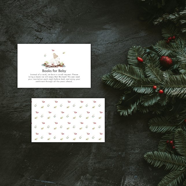 Cartão De Informações Winter Sleigh Polar Bear Books For Baby Shower  (Winter Sleigh Polar Bear Books For Baby Shower Enclosure Card)