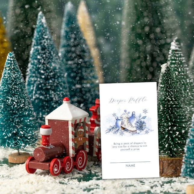 Cartão De Informações Winter Snowflake Skate Diaper Raffle Baby Shower (Winter Snowflake Skate Diaper Raffle Baby Shower Enclosure Card)