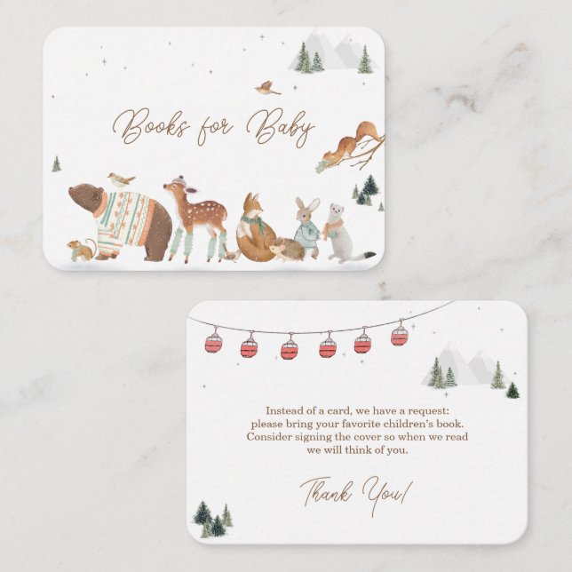 Cartão De Informações Winter Woodland Animals Forest Baby Shower Books (Frente/Verso)