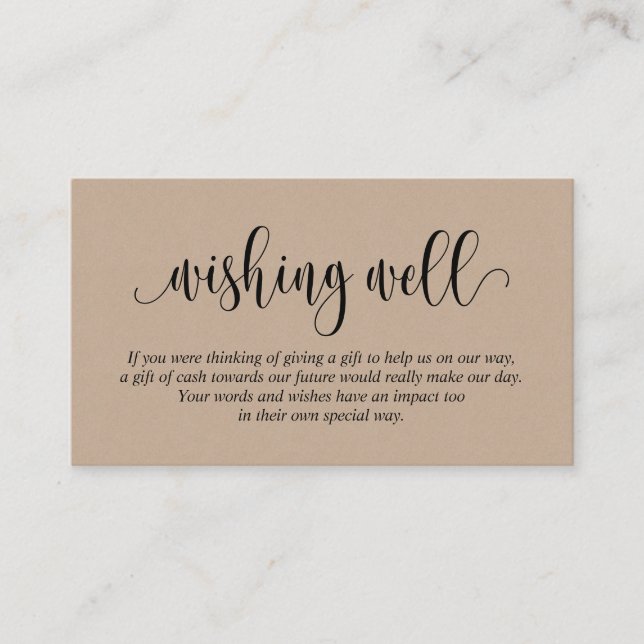 Cartão De Informações Wishing de casamento, moderno Script Brown Kraft (Frente)