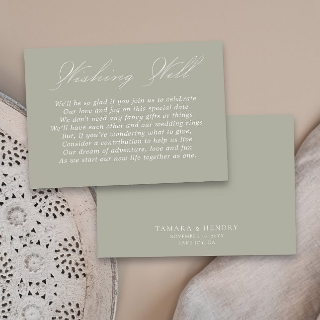 Cartão De Informações Wishing Wishing Wishing Bem Calliografia Script Sa (Sage green wedding wishing well insert card from my Wedding Colors collection)