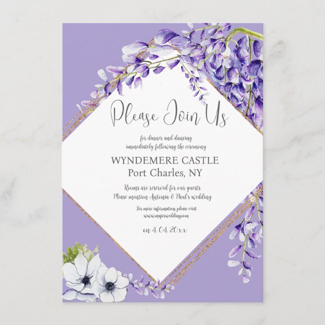Cartão De Informações Wisteria Blooms Código QR Casamento (Frente)