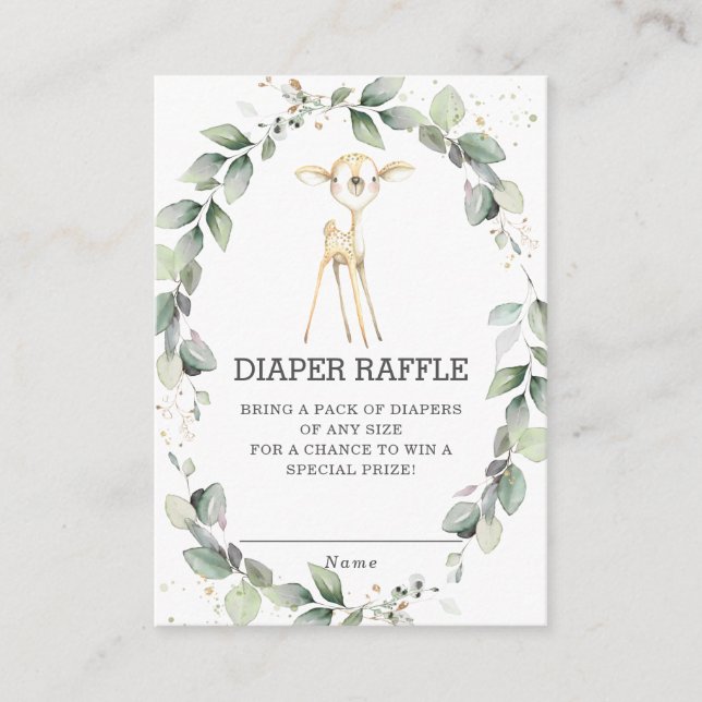 Cartão De Informações Woodland Animal Deer Greenery Wreath Fralda Raffle (Frente)