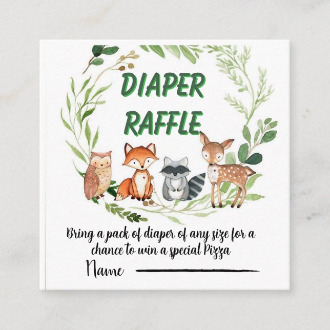 Cartão De Informações Woodland animals greenery diaper raffle (Frente)