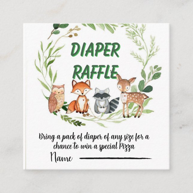 Cartão De Informações Woodland animals greenery diaper raffle (Frente)