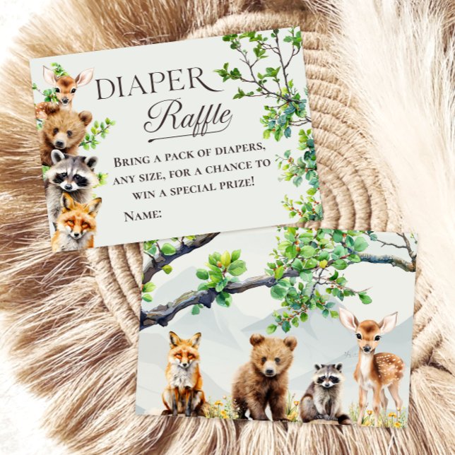Cartão De Informações Woodland Animals Greenery Diaper Raffle Card (Criador carregado)