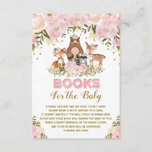 Cartão De Informações Woodland Baby Girl Blush Dourado Floral Traga um L