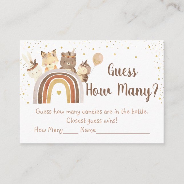Cartão De Informações Woodland Boho Rainbow Adivinha Quantos Jogos (Frente)