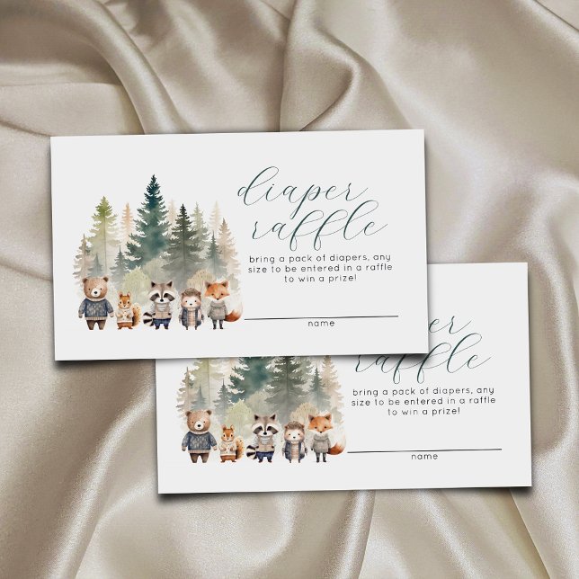 Cartão De Informações Woodland Chá de fraldas Fralda de Aquarela Raffle (Criador carregado)