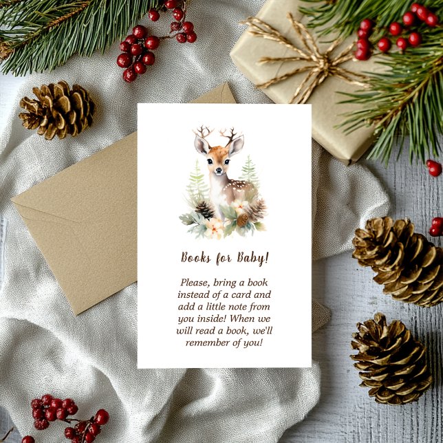 Cartão De Informações Woodland Deer Animal Chá de fraldas Livros para Be (Woodland Deer Animal Baby Shower Books for Baby Enclosure Card)