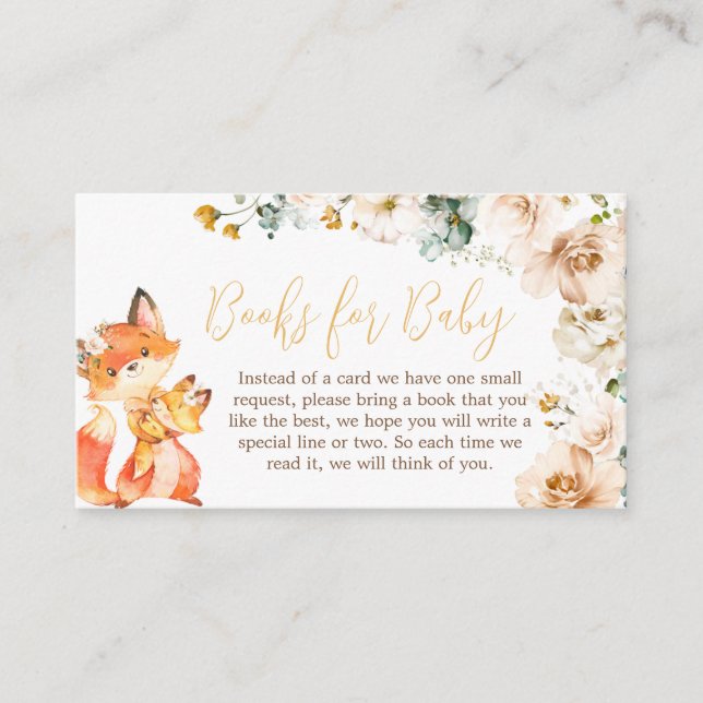 Cartão De Informações Woodland Floral Fox Chá de fraldas Books para Bebê (Frente)