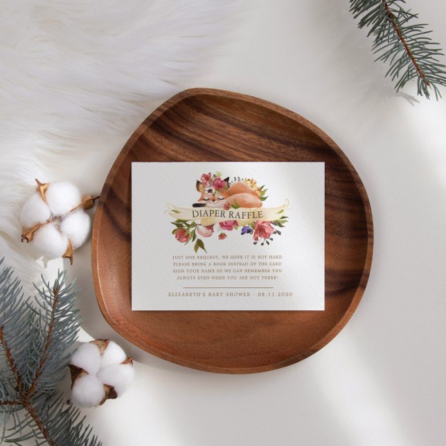 Cartão De Informações Woodland Floral Fox Fralda Raffle (Criador carregado)