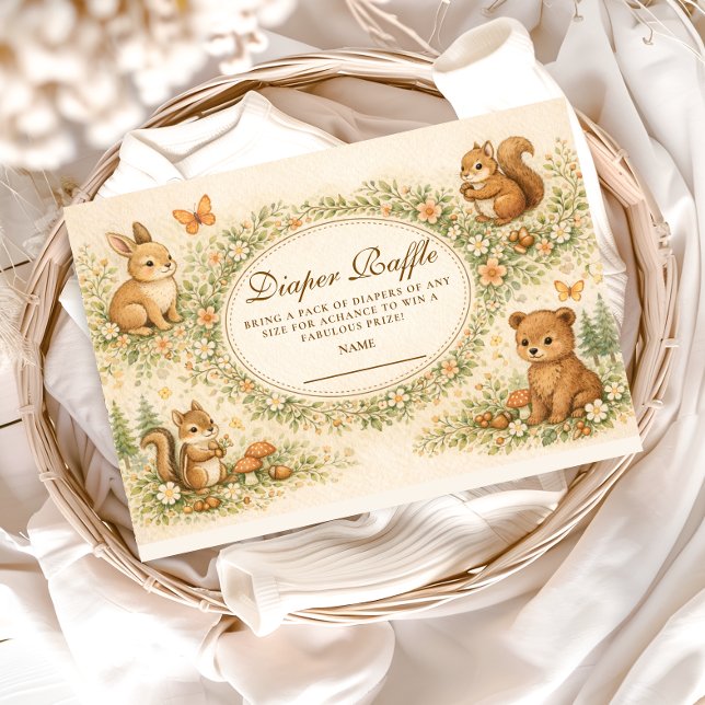 Cartão De Informações Woodland Forest Animals Diapper Raffle (Criador carregado)
