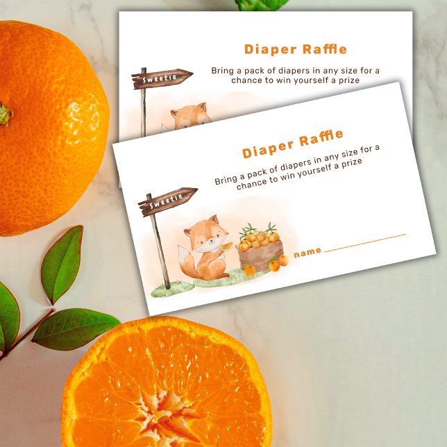 Cartão De Informações Woodland Fox Citrus Fazenda Fralda Raffle Chá de f (Woodland Fox Citrus Farm Diaper Raffle Baby Shower Enclosure Card)