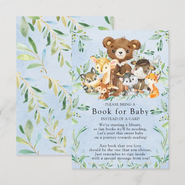 Cartão De Informações Woodland Friends Boys Chá de fraldas Book para Beb (Frente/Verso)