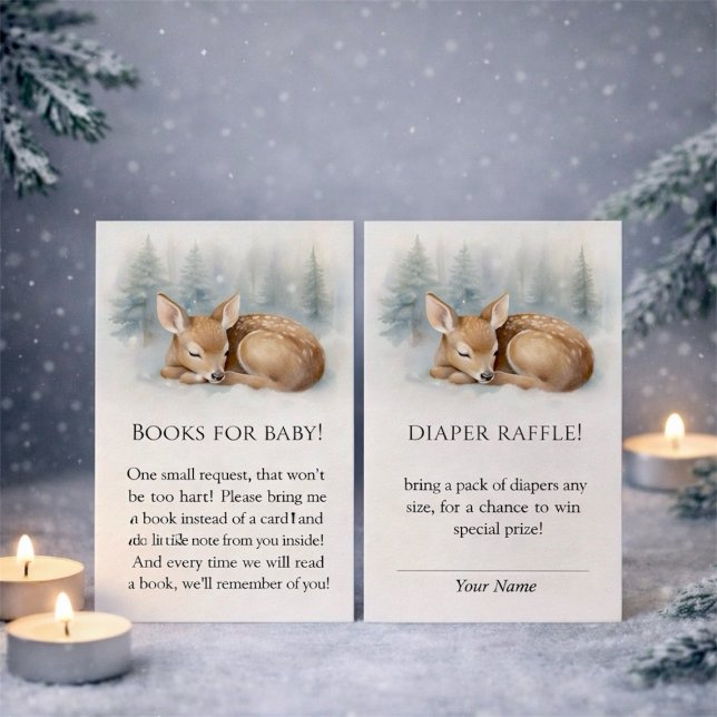 Cartão De Informações Woodland Sleeping Baby Deer Winter Diaper Raffle (Woodland Sleeping Baby Deer Winter Diaper Raffle Enclosure Card)